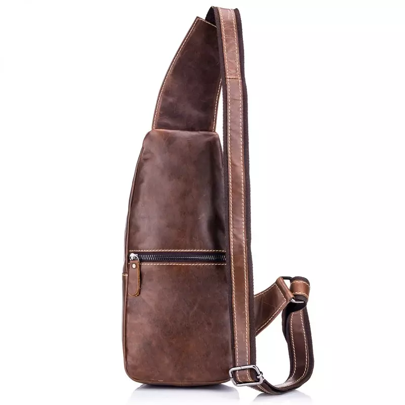 Men's Chest Bag Retro Soft Genuine Cowhide Leather Casual Shoulder Bag