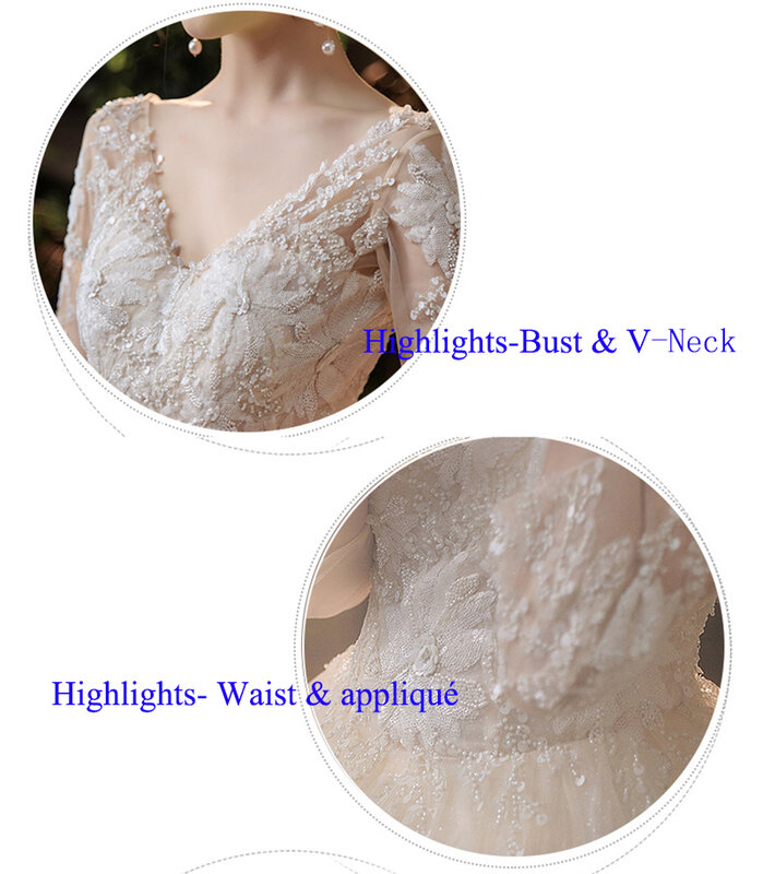 Роскошные свадебные платья принцессы 2023 с длинным рукавом, сексуальный V-образный вырез, мантия Марие, Королевский Шлейф, аппликация, бальное платье
