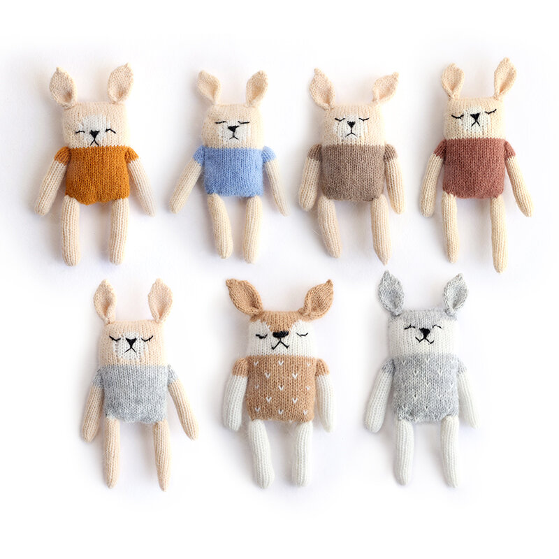 Fotografia neonato puntelli per bambole simpatici animali fatti a mano bambola lavorata a maglia Mohair Cartoon Rabbit Toys Studio spara oggetti di scena per foto accessorio