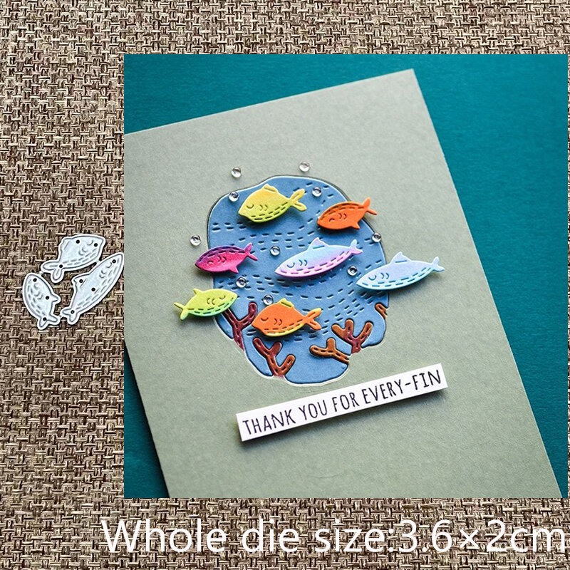 XLDesign โลหะ Stencil แม่พิมพ์ที่ตัดลายกระดาษ3Pcs ปลาเล็กๆน้อยๆตกแต่งสมุดภาพแม่แบบบัตรกระดาษอัลบั้ม Craft Embossing