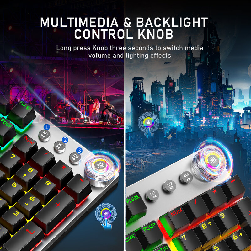 AULA F2088 Keyboard Gaming Mekanis Spanyol dengan Lampu Latar LED 108-Key Switch Coklat/Biru/Hitam Cocok untuk Gamer Laptop