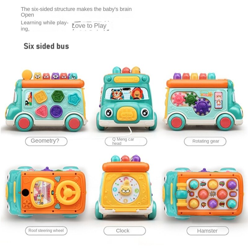 Multifuncional Educacional Bus Toy Puzzle Jogos, Whack-A-Moat Jogos, Early Learning Ônibus Musical, Picture Emparelhamento