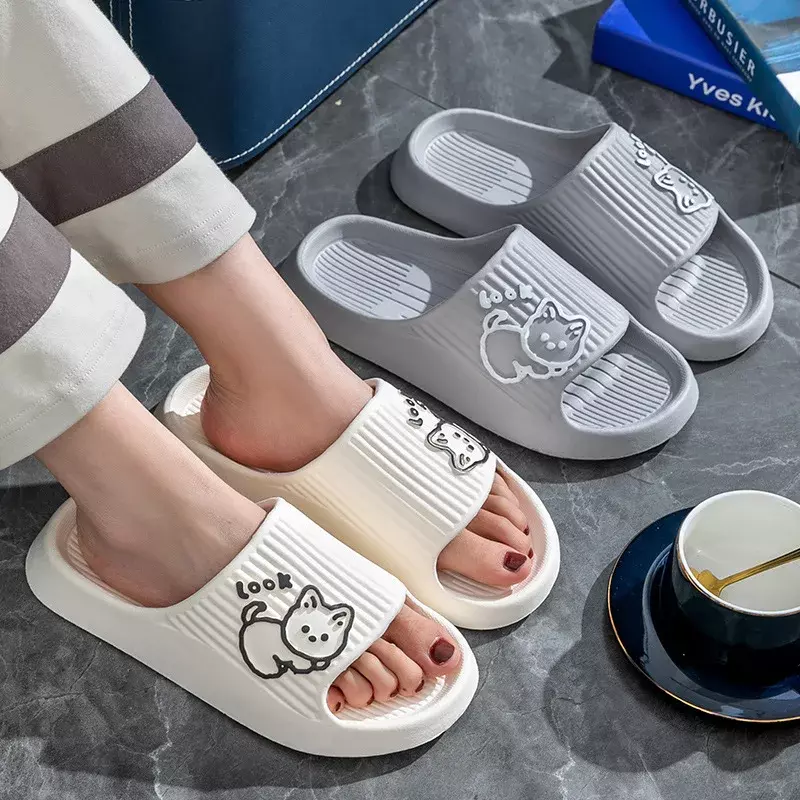 2024 sandal musim panas Platform kamar mandi Non-Slip rumah beruang kartun sandal jepit pantai sandal wanita sandal Slipper dalam dan luar ruangan