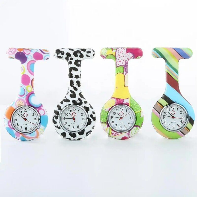 Enfermeira relógio redondo dial numerais silicone galvanoplastia elegante conveniente poratble enfermeiros broche relógio para hospital