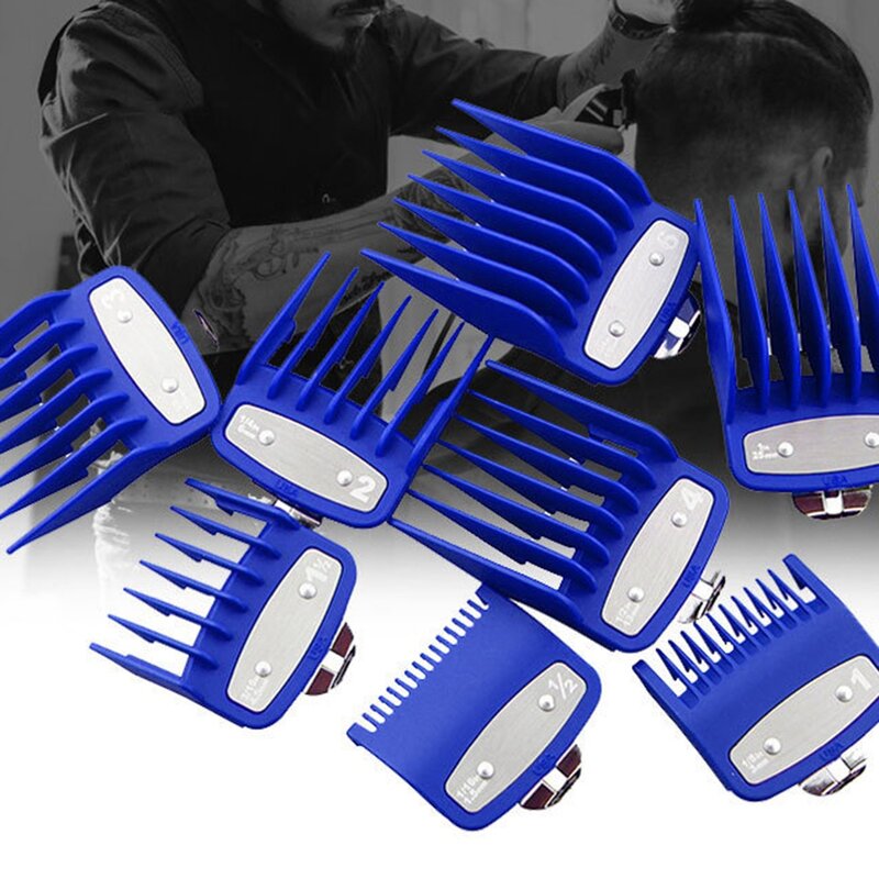 8Pcs Cutting Guide Comb for Wahl with Metal Clip 3171-500,Fits for Multiple Size Wahl Clippers Blue