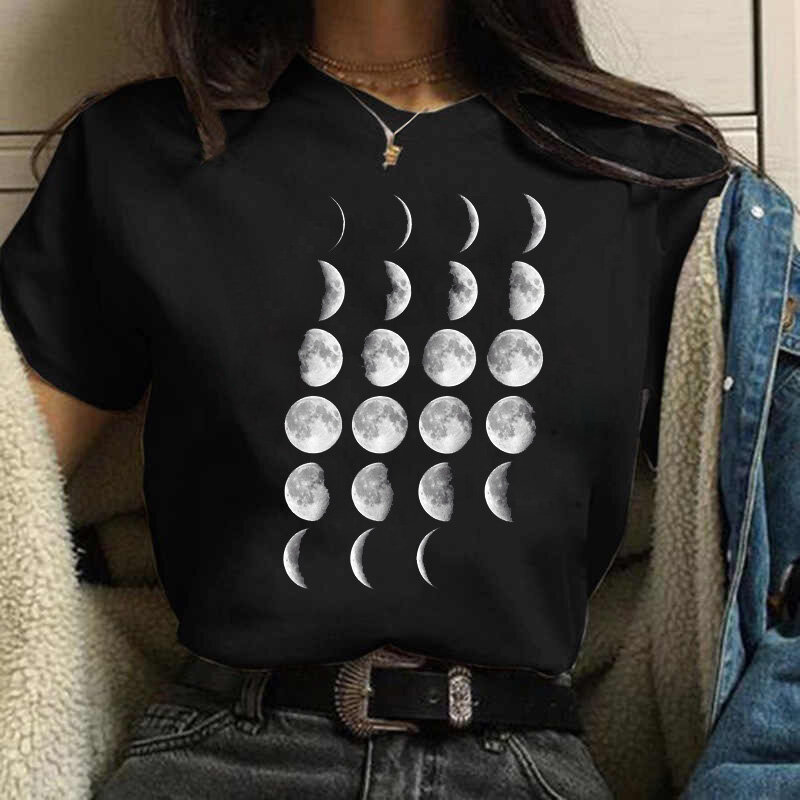 Женская футболка с принтом Moon Space, Повседневная футболка с круглым вырезом для девочек, Забавные милые топы в стиле Харадзюку Y2k, футболка, женская одежда, лето 2023