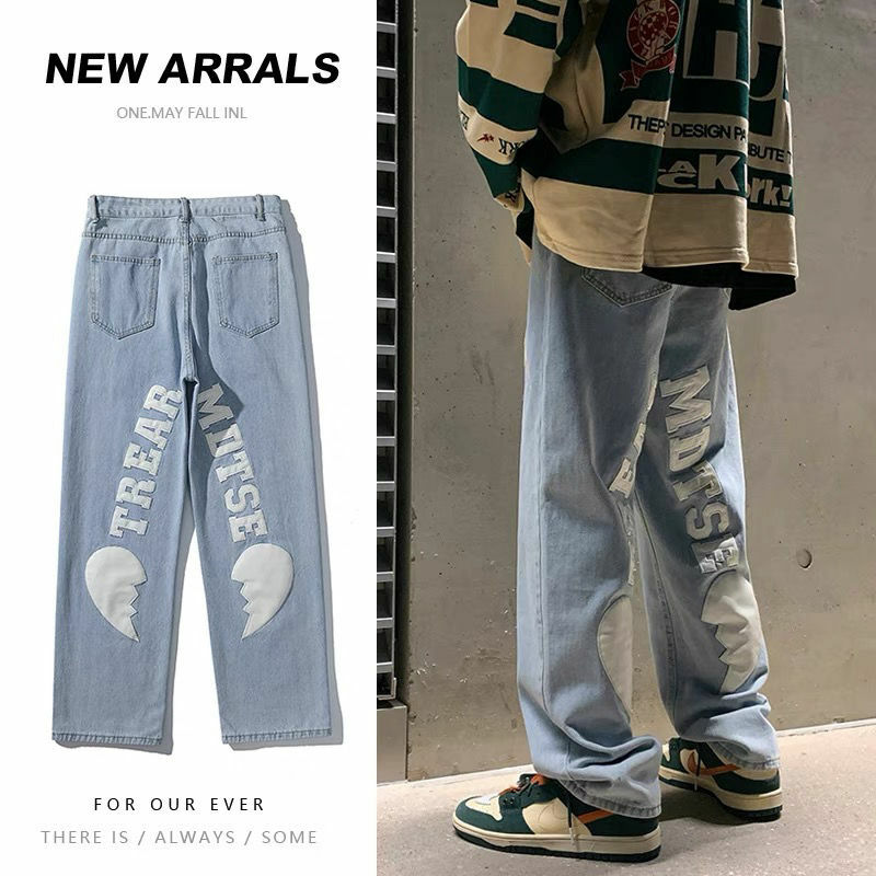 Мужские джинсы в стиле хип-хоп Love, повседневные джинсы в американском стиле