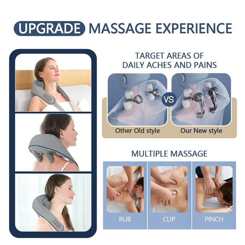 Elektrische Nek En Rug Massager Draadloze Nek En Schouder Kneden Massage Kussen Cervicale Rug Spier Ontspannende Massage Sjaal