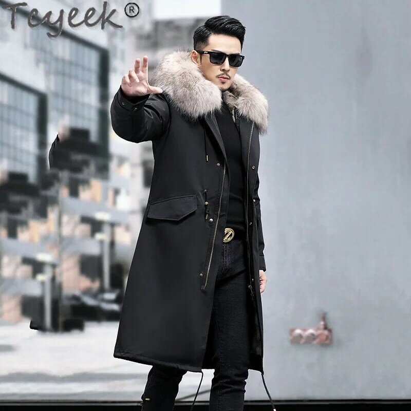 Tcyeek-Parka Real Mink Fur Liner para homens, jaquetas de inverno, casaco quente, gola Fox Fur, roupas da moda