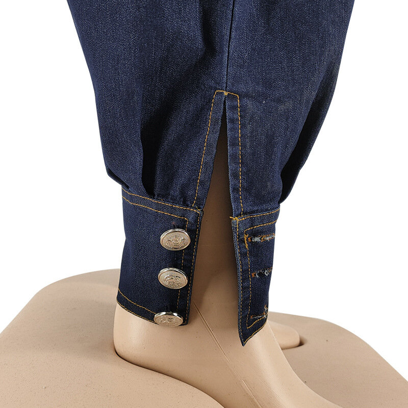 بدلة جينز من الدنيم مع حزام للنساء ، بدلة قطعة واحدة للسيدات ، سروال رصاص غير رسمي ، أحادية اللون أنيقة ، مقاس كبير ، 2023 ، شتاء
