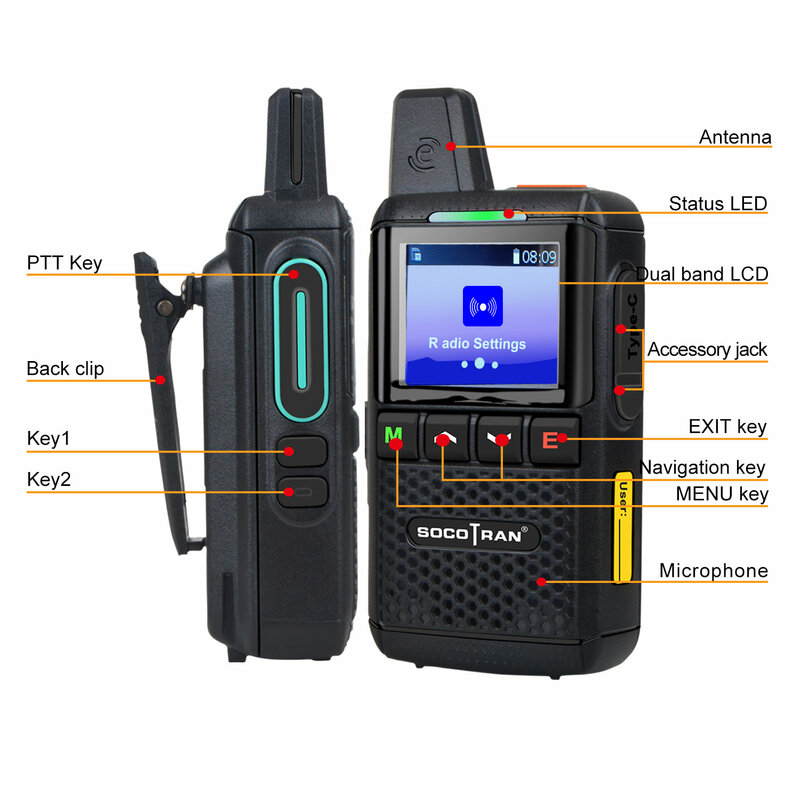 Zello 라디오 Poc 워키토키 휴대폰, 4G 네트워크 핸드헬드 트랜시버, GPS 블루투스 호환 듀얼 SIM 카드 휴대폰