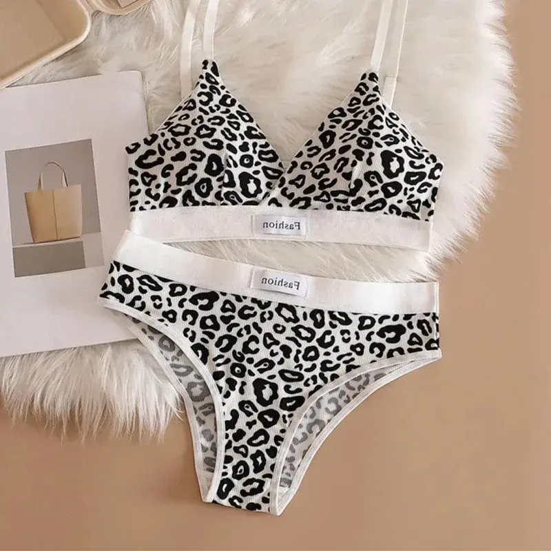 Unterwäsche Set Damen Leoparden muster sexy BH verstellbare Schulter gurte leichte atmungsaktive Set Unterwäsche Soft Home Pyjamas