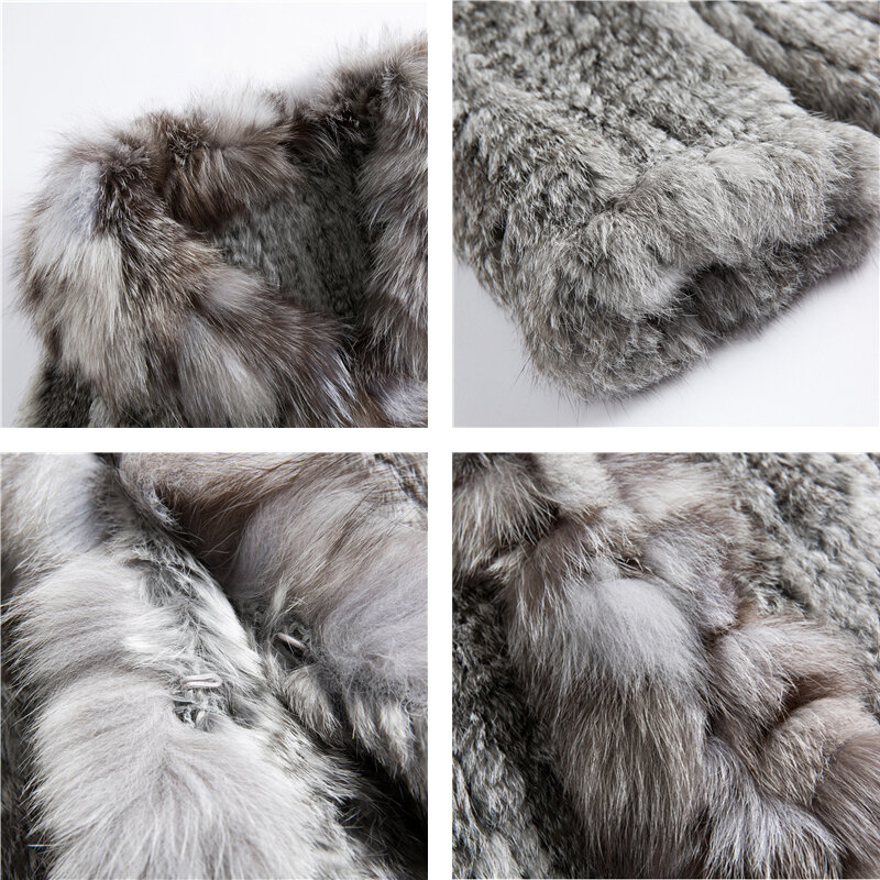 Genuine Rabbit Fur Coat para Mulheres, Real Fox Fur Collar, Casual Lady Coat, Frete Grátis, Novo, CT903