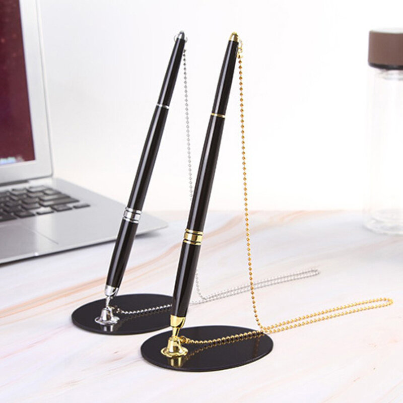 Sticky Desk Pens with Chain Fixed Bank Counter Pen Metal Signature Pen for Office Hotel Bank Office