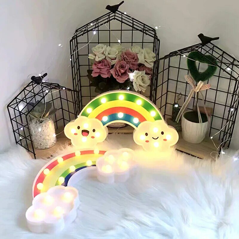 Luces LED de noche de arcoíris 3D para niños, lámpara de mesa de dibujos animados, estrella, unicornio, flamenco, nube, decoración de dormitorio, iluminación de regalo de Año Nuevo