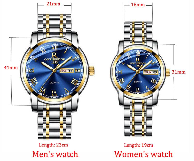 男性と女性のための高級クォーツ腕時計,発光カップル,ステンレス鋼,耐水性