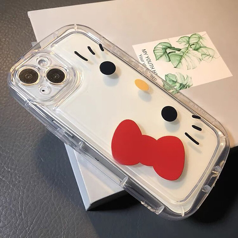 Kawaii Sanrio Hello Kitty Schattige Telefoonhoes Voor Iphone13 14 11 Xs 12P Transparant All Inclusive Frosted Hoesje Voor Mobiele Telefoon