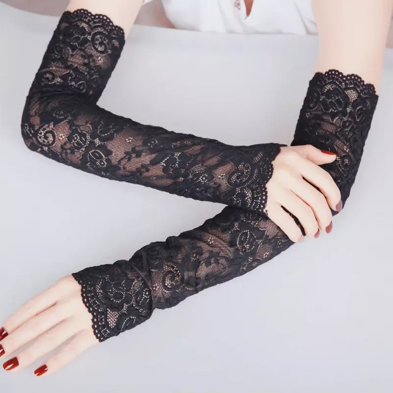 Seksowna sukienka koronkowa rękawiczka damska jednolita z wzorem kwiatowym drukuj rękawiczki bez palców Stretch Arm rękawiczki z łokciami rękawiczki letnie rękawiczki z filtrem przeciwsłonecznym