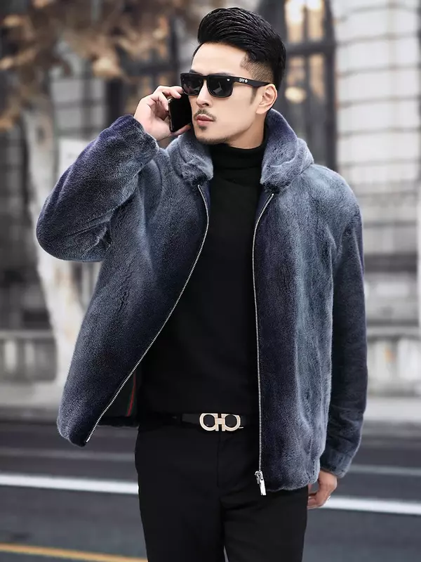 AYUNSUE Mink Real Fur Coat Winter Jackets for Men 2022 Luxury Hooded Mink Fur Jacket Mens Fur Coat Fashion Warm Men Coats SGG888