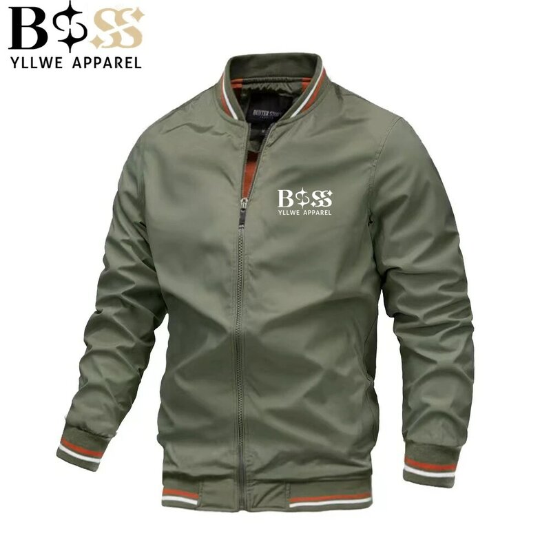 BSS YLLWE 남성용 방풍 재킷, 스탠딩 칼라, 캐주얼 지퍼 재킷, 야외 스포츠 재킷, 가을 및 겨울 의류