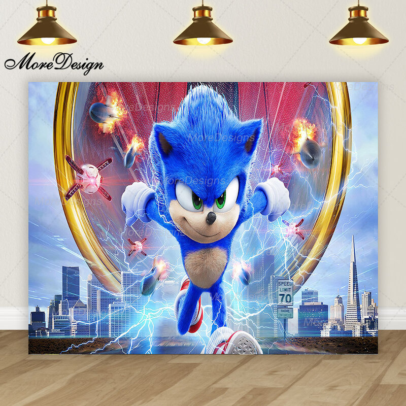 Sonic Photo Backdrop Kids Boys Birthday Party Decoration Cartoon Characters Vinyl Polyester Fabric Background Cloth Banner