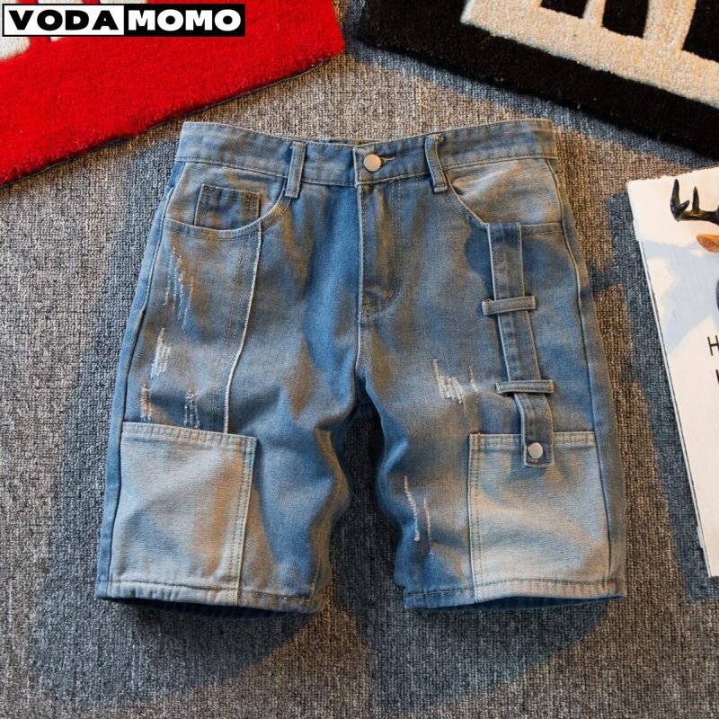 Mode lässig Retro blau Cargo Port Stil lose Jeans shorts Männer Sommer dünne Mode gewaschen fünf Punkt Freizeit hose Jeans Männer