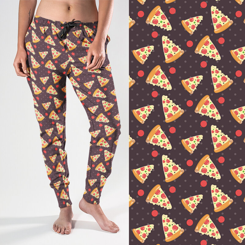Брюки женские летние с 3D принтом пиццы, эластичным поясом и карманами