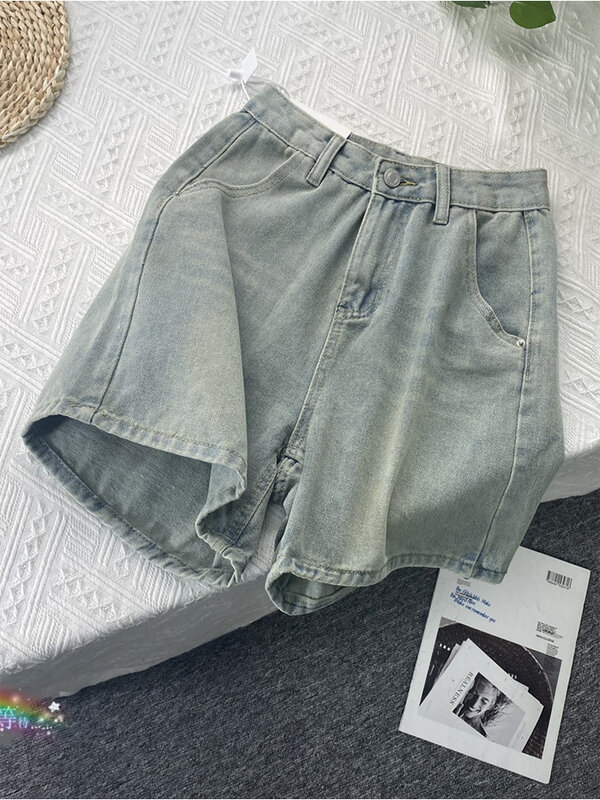 Shorts jeans largas de cintura alta feminina, roupas de Harajuku soltas casuais femininas, jeans azul sexy, moda coreana, Y2k, verão, 2023
