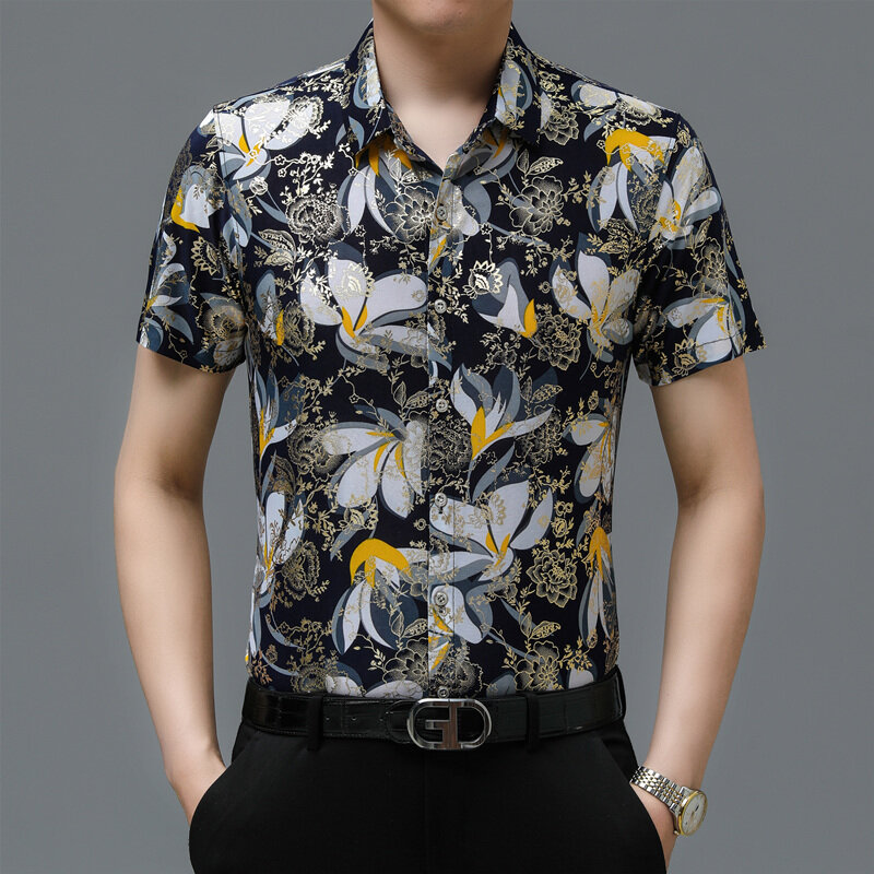 Camisas havaianas masculinas de manga curta, estampa de flores, Summer Streetwear, Business Wear, Masculino, M-XXXXL, 2024