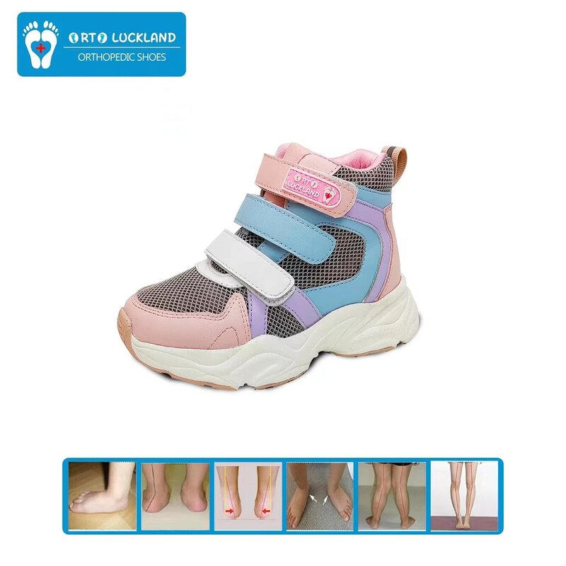 Ortoluckland-Zapatillas ortopédicas de cuero para niños y niñas, calzado ortopédico con soporte para el tobillo, pies planos, 2-7 años