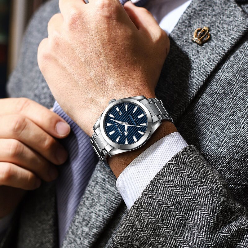 CRRJU-남자 패션 방수 쿼츠 손목 시계, 최고 브랜드 럭셔리 스테인레스 스틸 스트랩 스포츠 날짜 표시 남성 시계