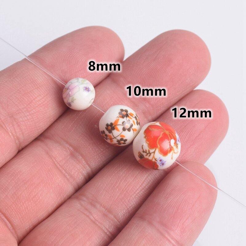 10 sztuk 10mm 12mm wzory kwiatowe okrągłe ceramiczne porcelany koraliki dystansowe luzem koraliki dla DIY rzemiosło bransoletka tworzenia biżuterii 1 # ~ 44 #