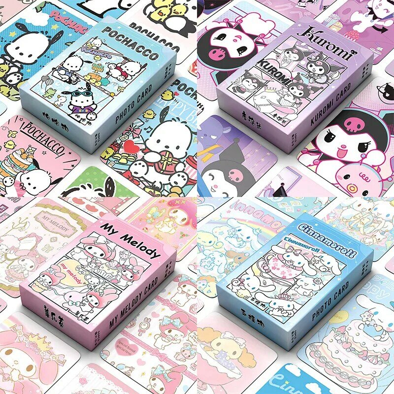 Cartão Sanrio Anime japonês para Crianças, Cartão Dos Desenhos Animados, Laser Photo Card, Kuromi Melody Cinnamoroll Pachacco, Decoração Do Quarto, Presente, 50Pcs