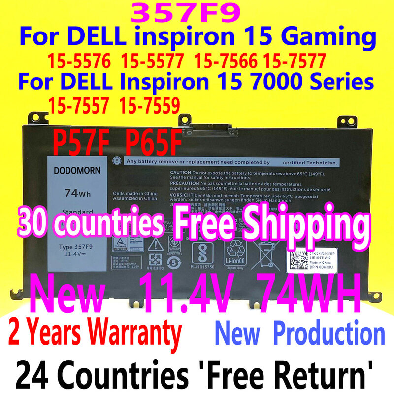 Аккумулятор 357F 9 для ноутбука DELL Inspiron 15 Gaming 11,4 5576 5577 7566 7567 7000 P65F P57F P65F001 P57F001