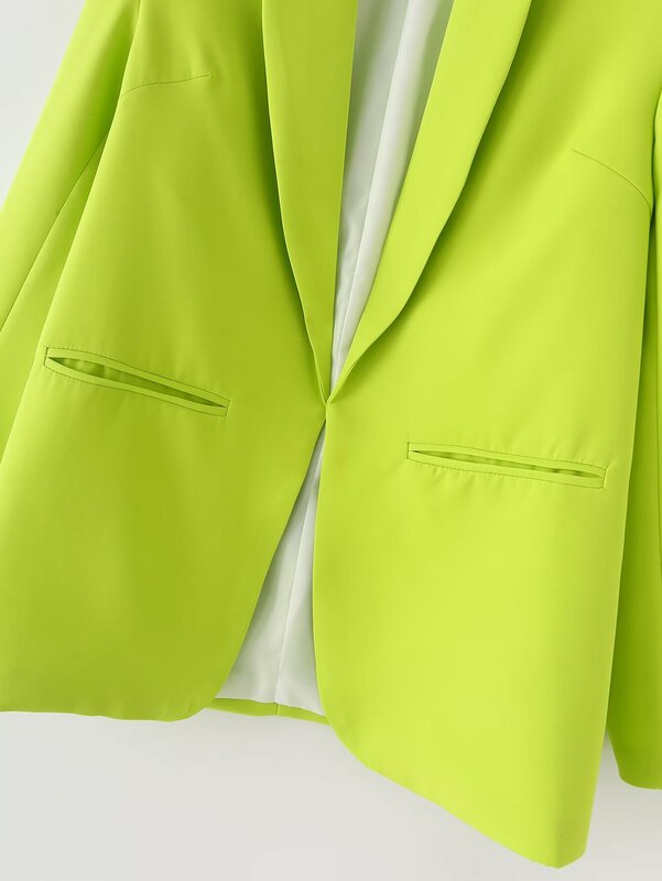 TRAFZA 2024 Spring Summer Women Office Lady Blazers Solid Single Button Green Notched Blazer Elegant Casual Women Blazers