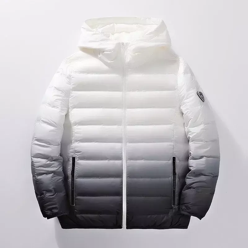 남녀공용 그라데이션 후드 다운 재킷, 가볍고 미니멀한 데일리 숏 스타일, 2023 가을 겨울