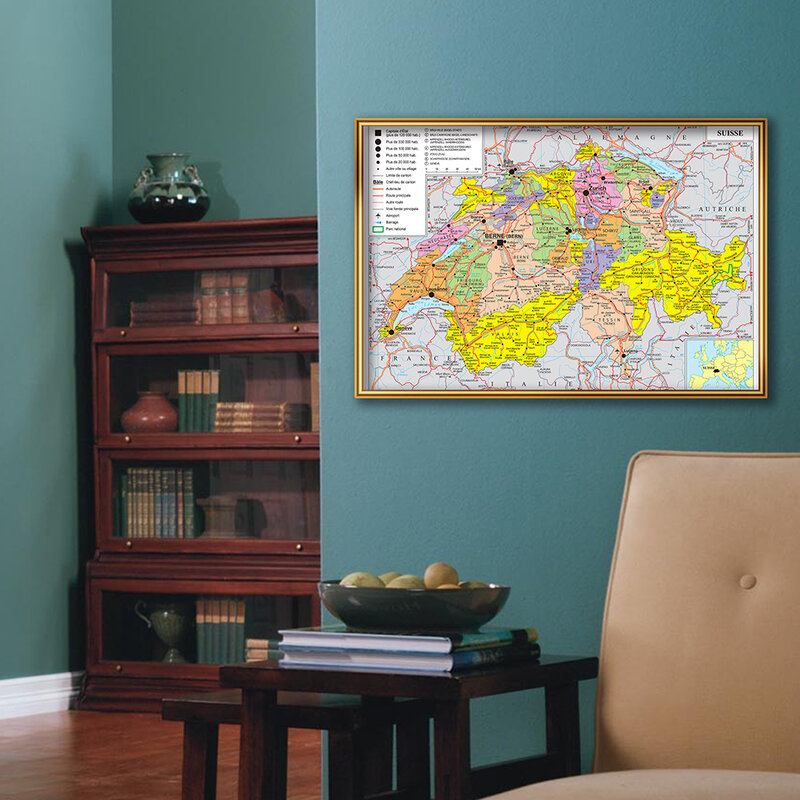 Póster de arte de pared francés, mapa de transporte de Suiza, lienzo de pintura, suministros escolares de viaje, decoración del hogar, 59x42cm