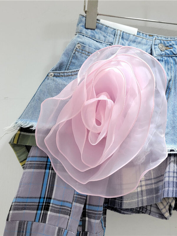 Женская клетчатая юбка DEAT, дизайнерская юбка с высокой талией и цветочным 3D-принтом, 11XX8965, лето 2024