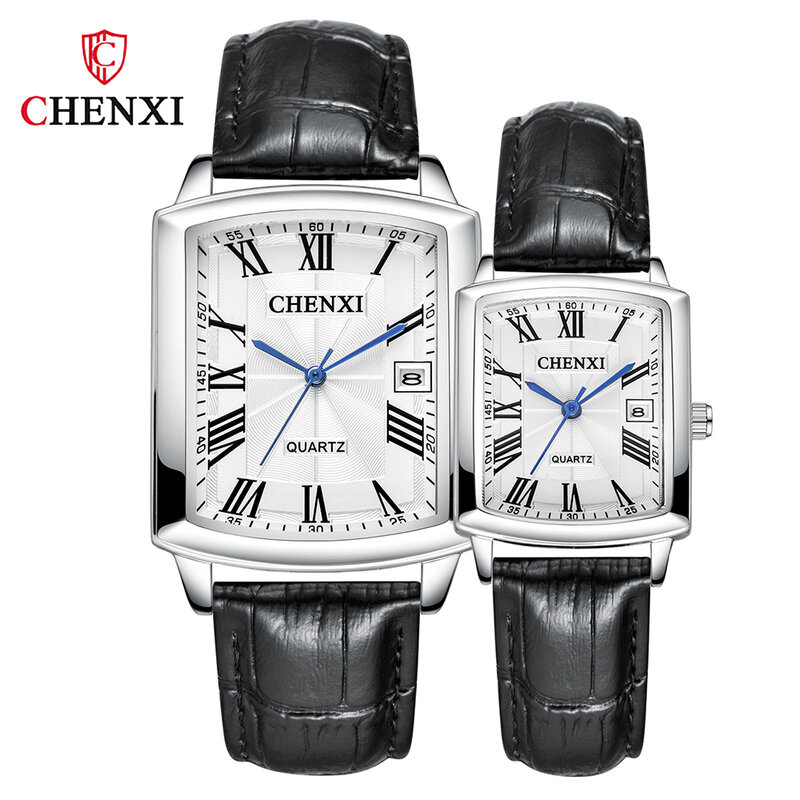 CHENXI-reloj cuadrado con correa de cuero para hombre y mujer, cronógrafo de pulsera de cuarzo, sencillo, de lujo, a la moda, reloj para pareja, envío gratis