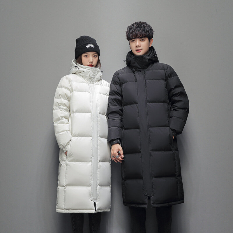 Chaqueta larga y recta con capucha para pareja, abrigo informal de invierno, Color sólido, a la moda, novedad de 2023