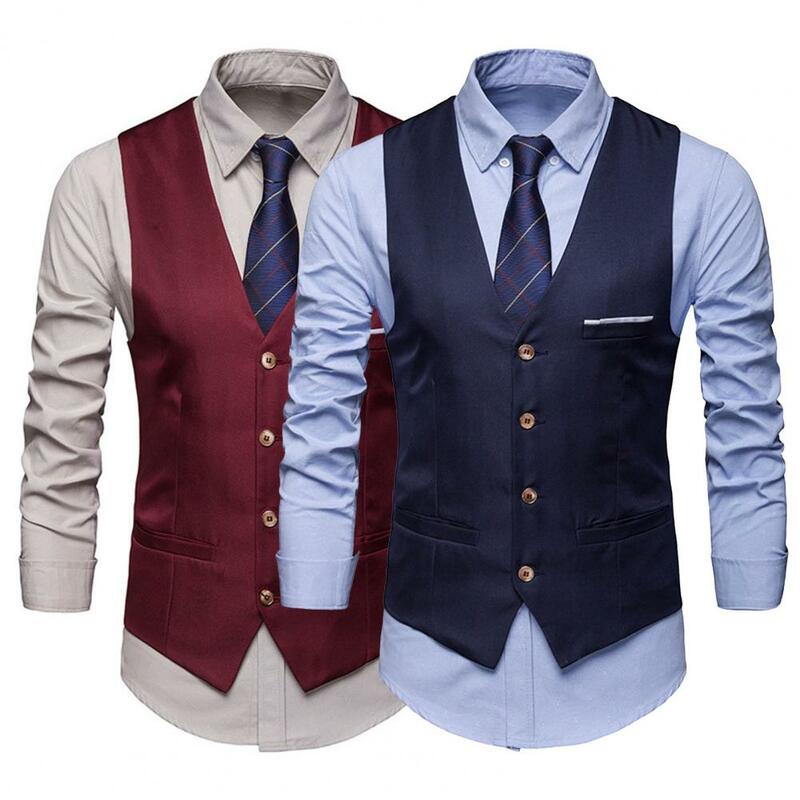 Classic  Popular Formal Suit Men Casual Waistcoat Lightweight Casual Waistcoat Pockets   for Party