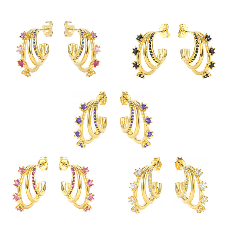 Женские серьги-гвоздики из серебра 925 пробы с разноцветными бриллиантами