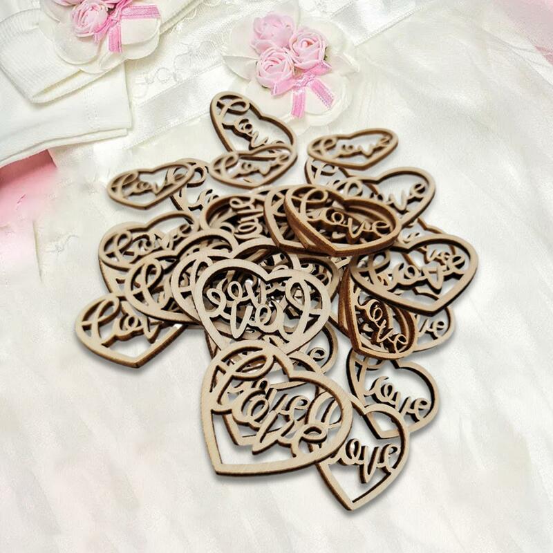 50Pcs Love Wood Slices Decor Hollow Out Wooden Discs DIY Wooden Pieces for Party Centerpieces Crafts Card Making Scrapbooking