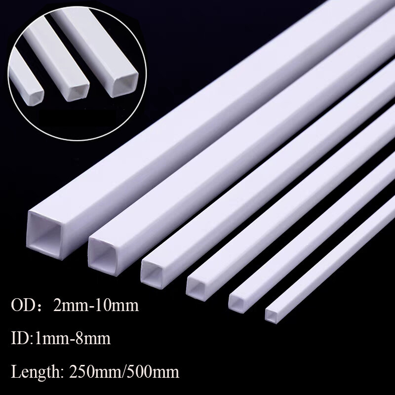 50/10pcs ABS Plastic Square Tube Hollow Square Bar Rods Styrene Rod for DIY Sand Table Architectural Model Making