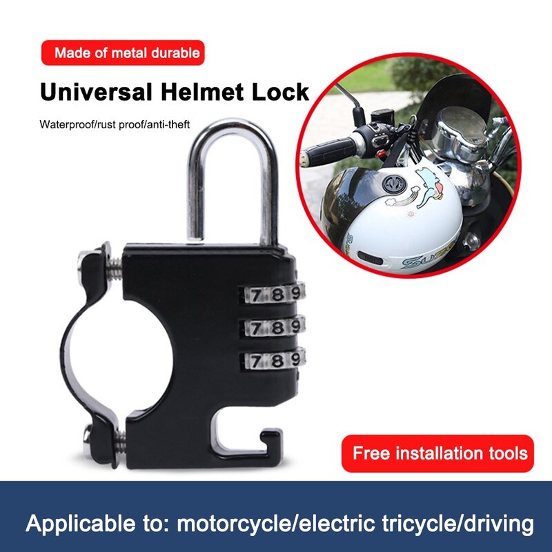 Motorcycle Helmet Lock Hook 3 Digit Code Combination Lock for Handlebar Aluminum Alloy Password Helmet Lock Helmet Lock