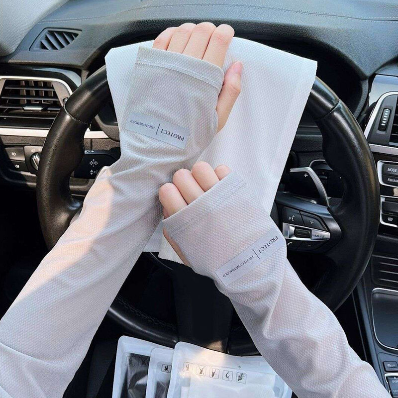 UV Protection Ice Sleeves Men Women Summer Sun Protection Arm Sleeves Outdoor Cycling Driving Arm Sleeves Gloves Sweat Absorbent