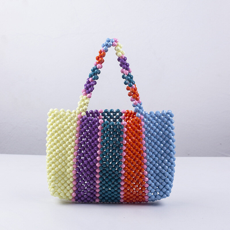 Summer Beach Bags Fashion Pearls Bag Beading Large Totes Bag Women Party Handbag Luxury Brand Rainbow Handbag