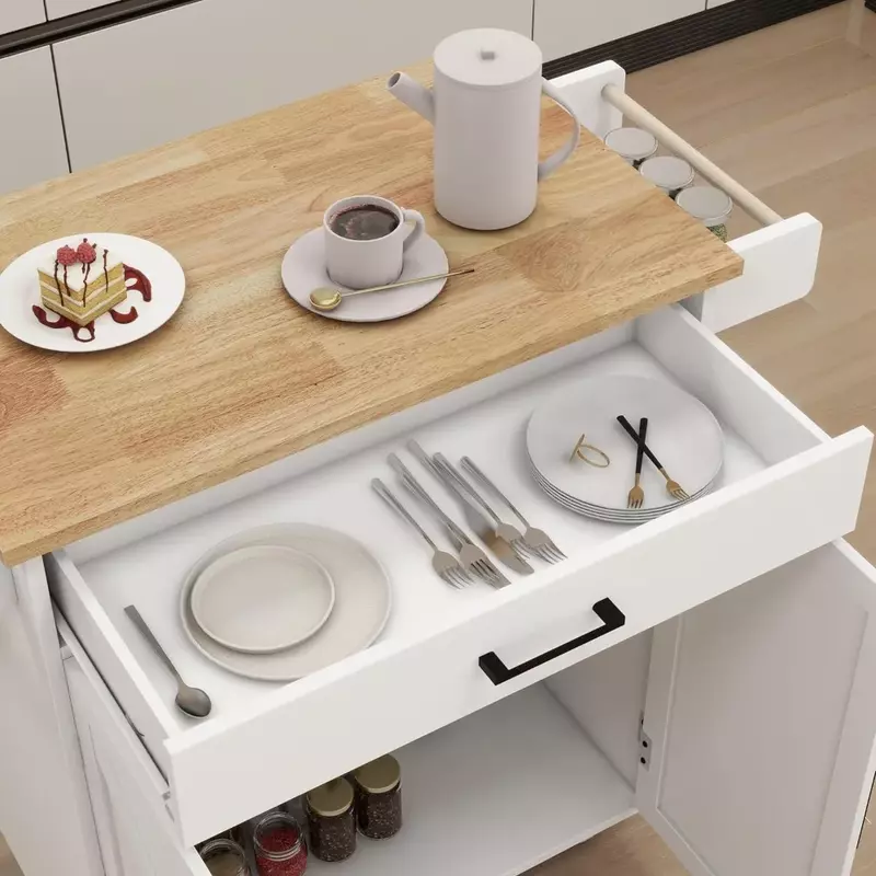 Кухонный остров, роликовый шкаф для хранения с шкафами для хранения, мобильный кухонный шкаф-тележка с прорезиненной крышей