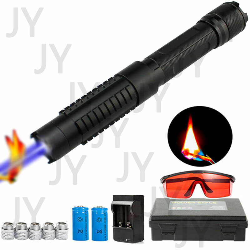 Alta qualidade caneta ponteiro caça lanterna 450nm luz azul feixe ajustável queima jogo 5 modos com carregador