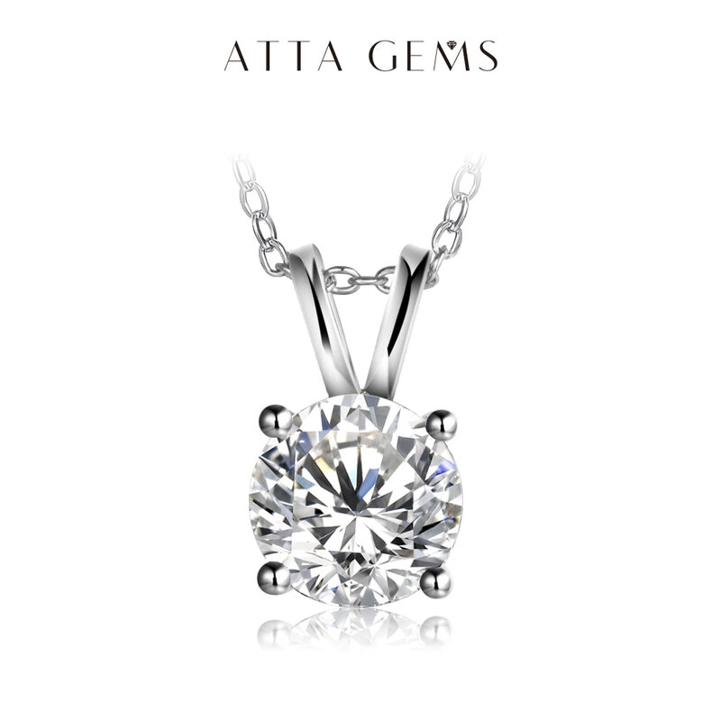 ATTAGEMS 2Carat 8.0mm Real Moissanite Pendant Necklace For Women 100% 925 Sterling Silver Wedding Party Bridal Fine Jewelry